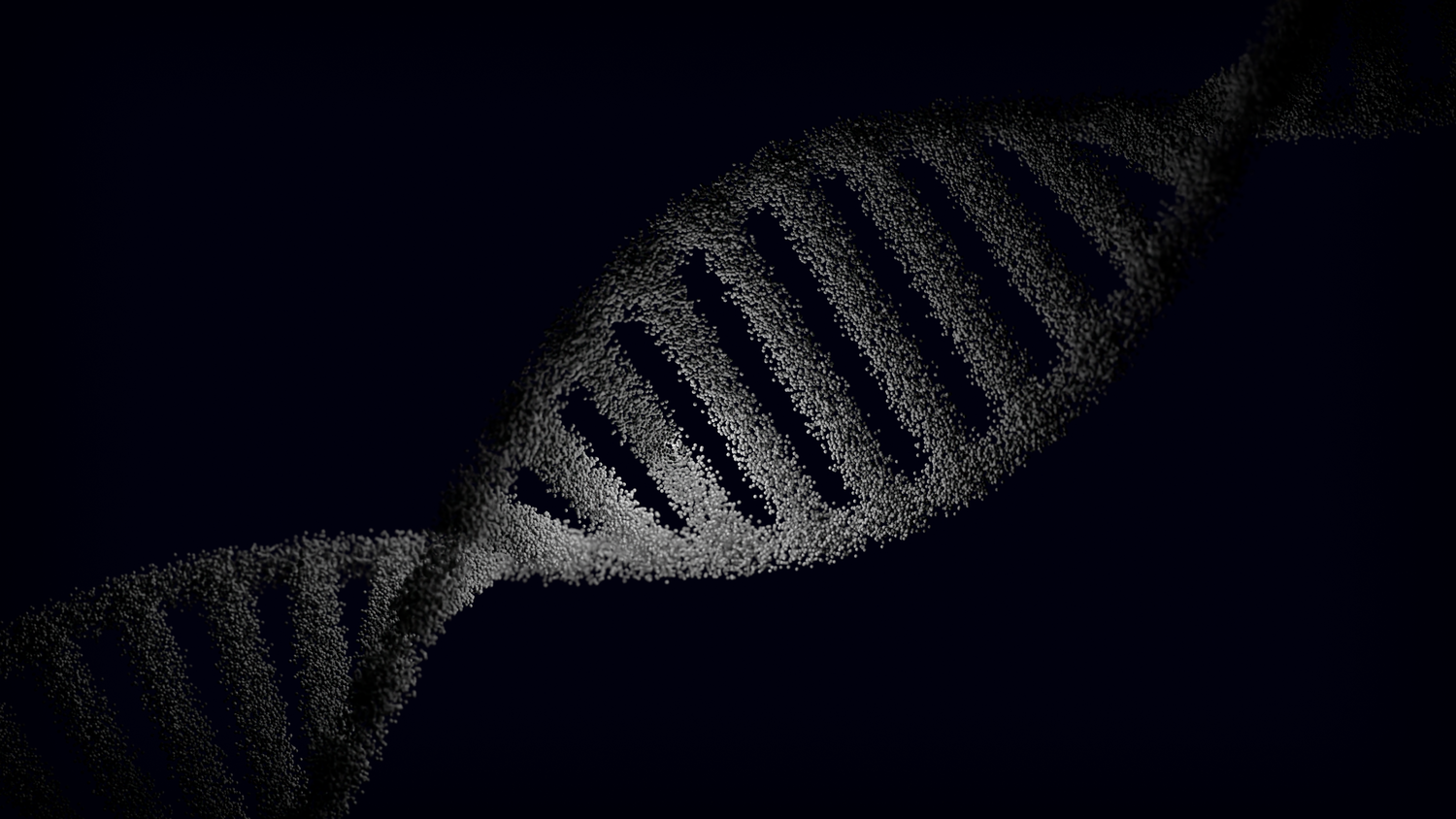 Representación artística y moderna de una cadena de ADN con efecto de partículas sobre fondo oscuro. Representación artística y moderna de una cadena de ADN con efecto de partículas sobre fondo oscuro.