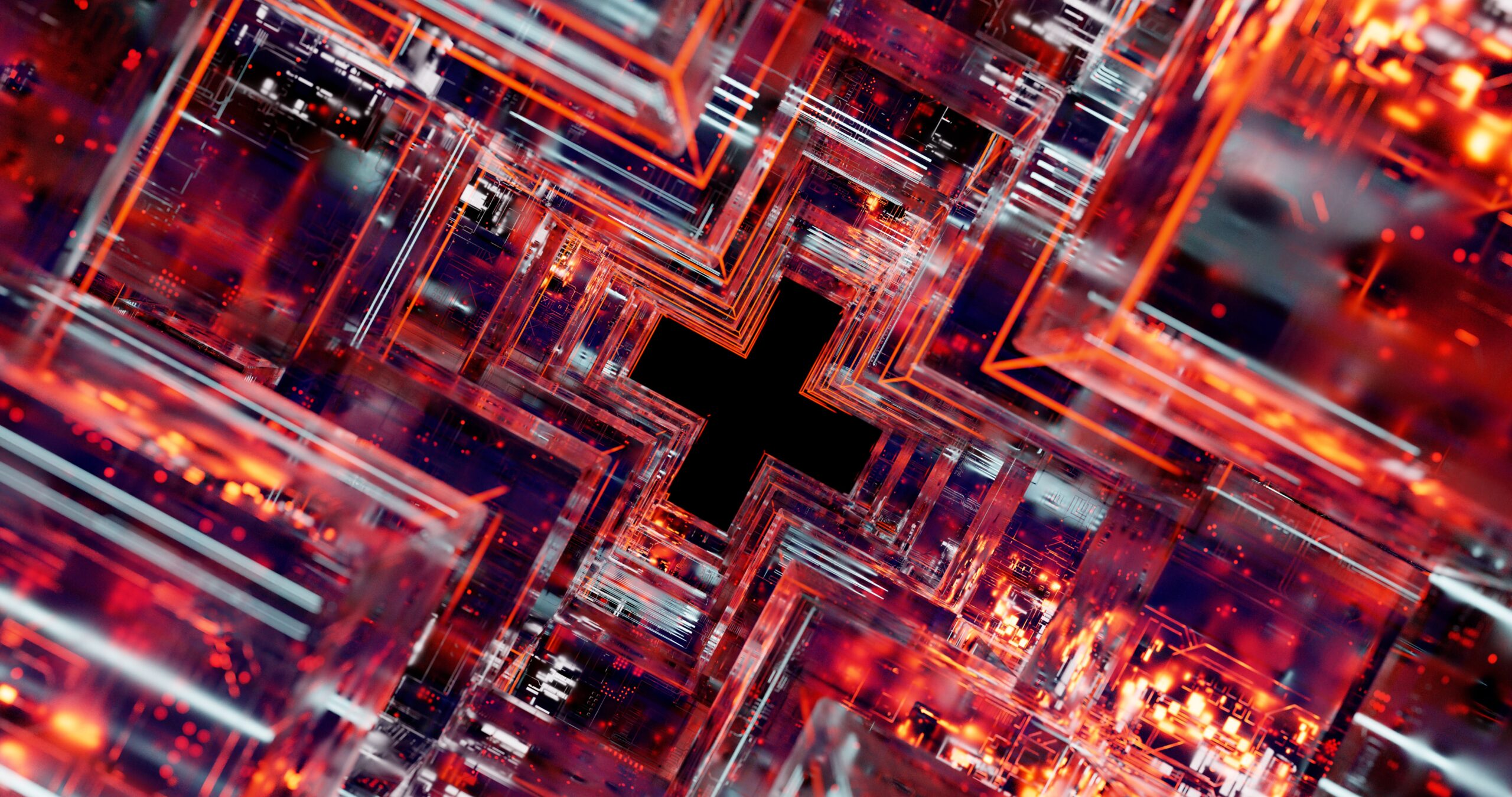 Vista abstracta de circuitos tecnológicos futuristas en colores intensos, representando la lógica alternativa de los lenguajes de programación. Vista abstracta de circuitos tecnológicos futuristas en colores intensos, representando la lógica alternativa de los lenguajes de programación.