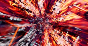 Representación abstracta de un flujo masivo de datos digitales a alta velocidad, simbolizando el Big Data y la Inteligencia Artificial.