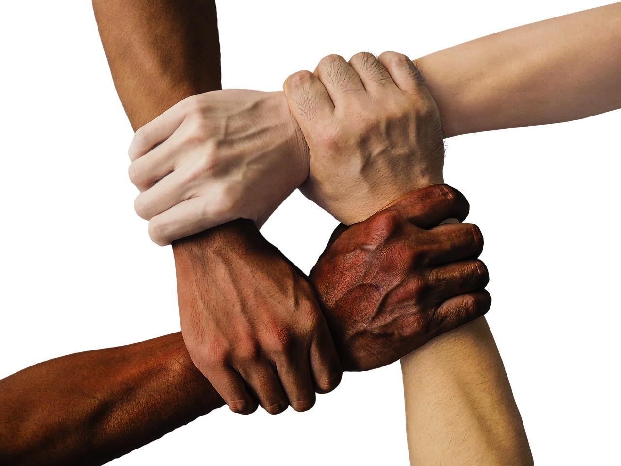 Manos de personas de diferentes razas unidas en el centro, representando la cooperación, la unidad y la convivencia armónica Manos de personas de diferentes razas unidas en el centro, representando la cooperación, la unidad y la convivencia armónica